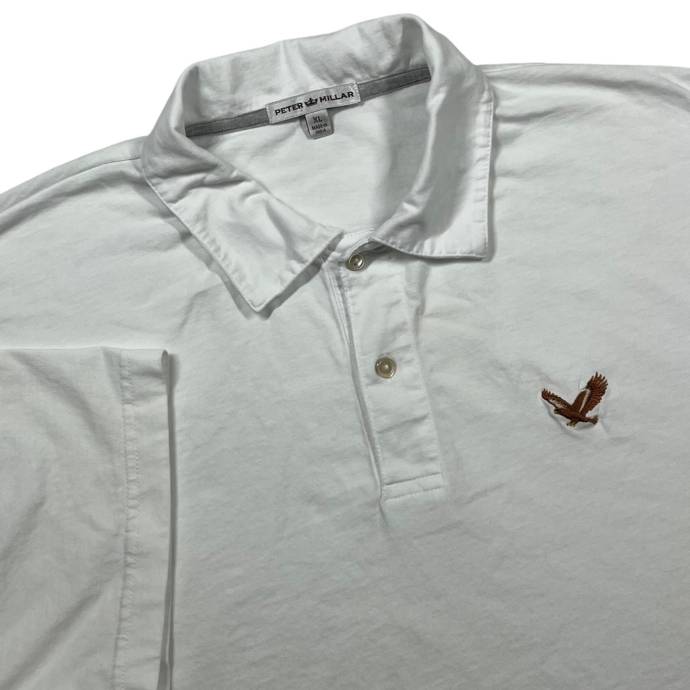 Peter Millar Polo Shirt Mens XL White Eagle Logo Cotton MS16K60 Golf Casual